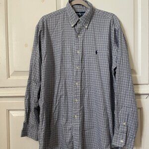 Ralph Lauren Blake plaid long sleeve button down blue casual dress shirt size M